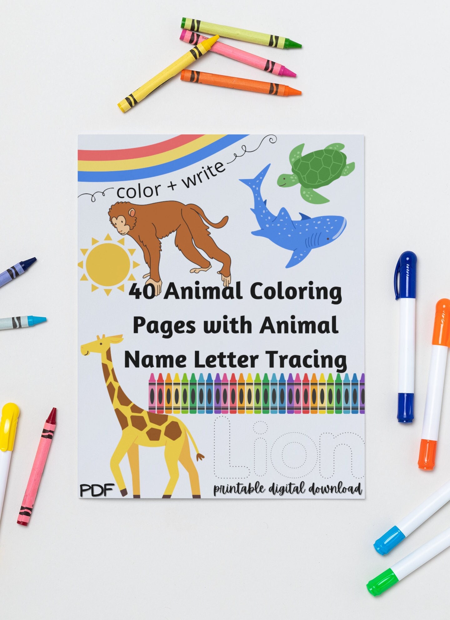 40 Animal Coloring Pages With Animal Name Tracing PDF - Etsy