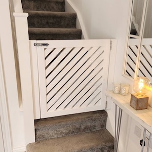 Handcrafted Stair Gate: Diagonal Slat Design, Custom Size