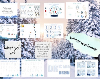 Winter Workbook with Counting, Alphabet tracing, Matching and Customized Name for Name Recognition Digital Download