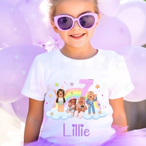 Roblox Face 7 Girl Character T-Shirt, Children Costume Shirts, Kids Outfit  ~