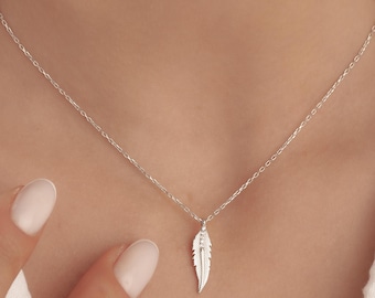 Feather Necklace – Minimalist Angel Feather Pendant – Boho Leaf Jewelry Gift for Women