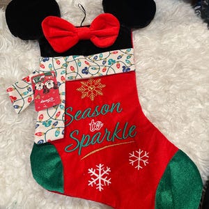 Disney Minnie Mouse, Mickey Mouse Christmas Stocking, Xmas Decor, Tree, Chimney, Holiday, Season to Sparkle