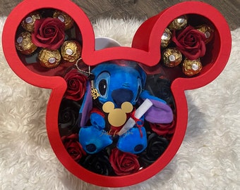 Confezione regalo di laurea Stitch, Ispirato a Disney, A forma di orecchio di Topolino, 2024, Tema Disney, Laureati, Classe del 2024, Stitch, Nappa