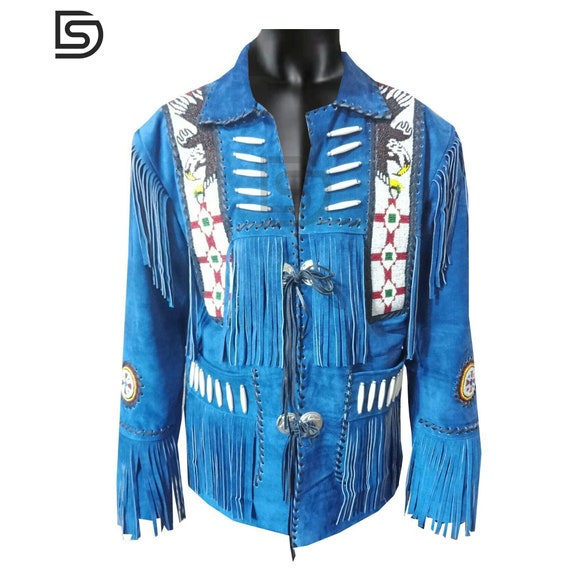 Eagle Bead Suede Fringe Leather Jacket 