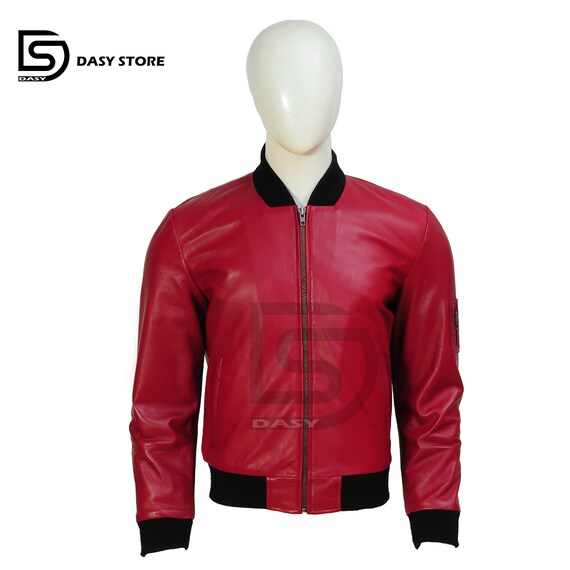 burgundy leather bomber jacket mens