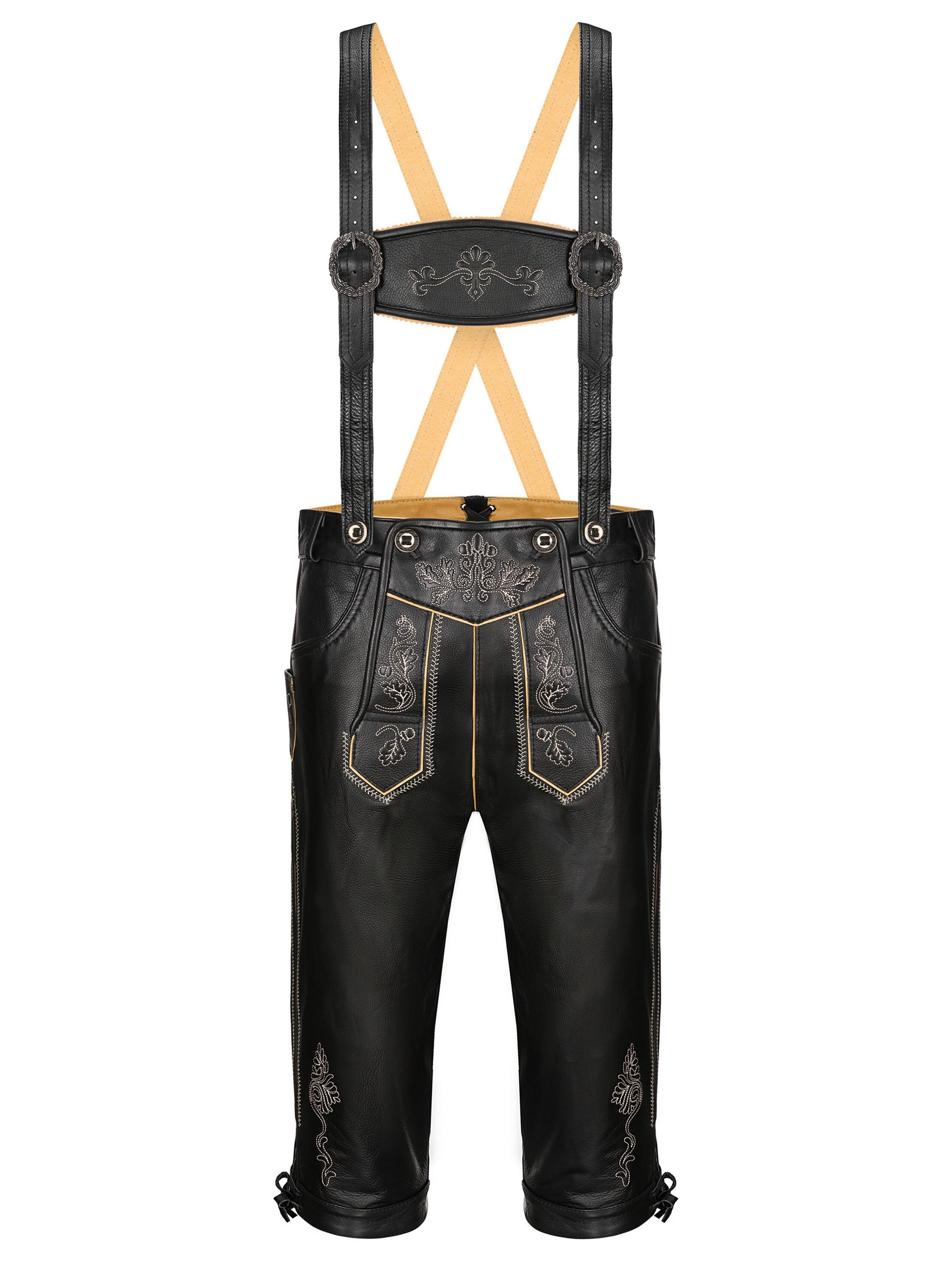 Men Black Authentic Lederhosen Trachten 