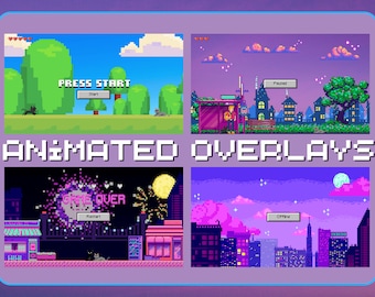 Animated Pixel Stream Twitch Scenes | Pixel Twitch Stream Overlays | Retro Gaming Stream Scene Overlays | 8Bit Pixel Stream Twitch Overlays