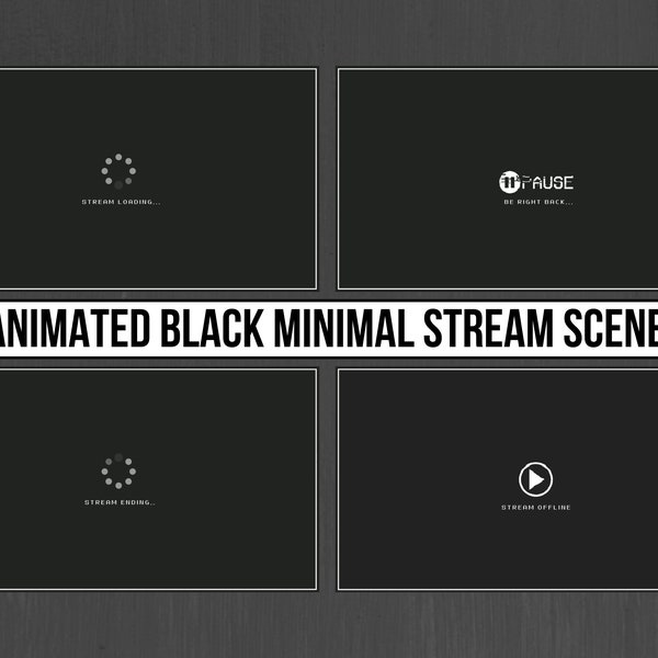 Animated Black Minimal Stream Scenes - Basic Black Twitch Overlay - Simple Minimal Stream Overlays