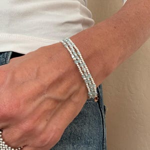 NEW DESIGN ADDED! Maldives - Glass Bead & Sterling Silver Minimalist | 925 Sterling Silver Stretch Bead Bracelet | Dainty Stacking Bracelet