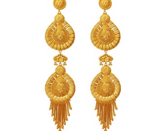 22k Gold Plated Oversized African Vogue Earrings Statement Duster Wedding Extra Long Bridal Indian Earrings Modern , christmas Gift