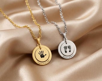 Custom Baby Handprint Necklace: Engraved Name Charm, New Mom Gift