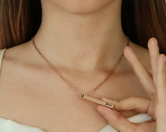 Personalized 3D Bar Necklace with Name or Coordinates, Stainless Steel Gift