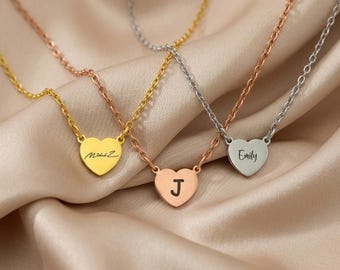 Custom Heart Name Necklace – Engraved Initial Stainless Steel Pendant