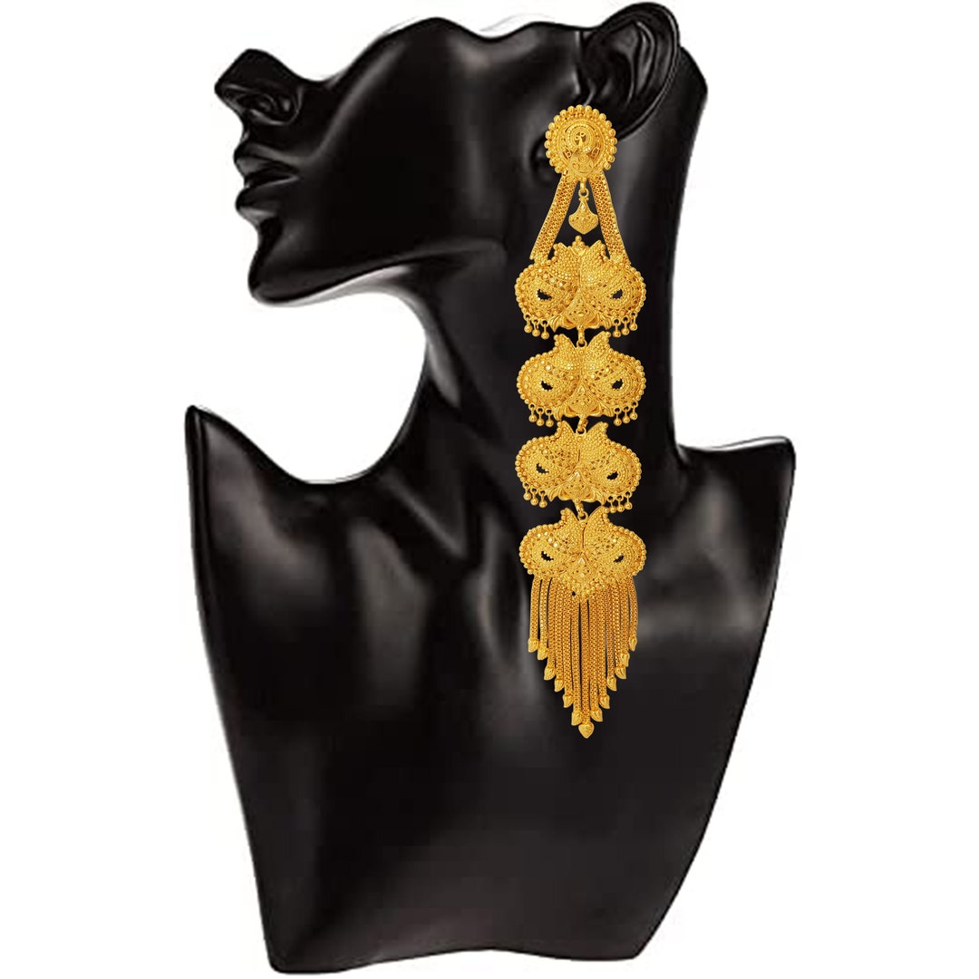 thumbnail interactive-video image 1 of 8cm Oversized Gold Filigree Chandelier Earrings – Ornate Lace Design, Statement Jewelry 1 of 2