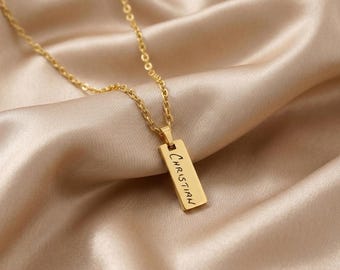 Personalized Rectangle Name Necklace – Engraved Photo, Date, Fingerprint, Jewelry Gift