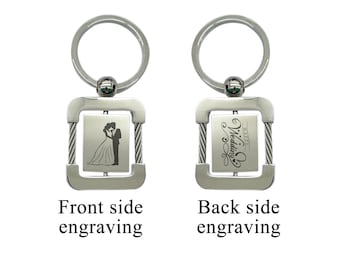 Personalized Keychain, Engraved Couple Silhouette, Custom Date, Anniversary or Gift for Him/Her