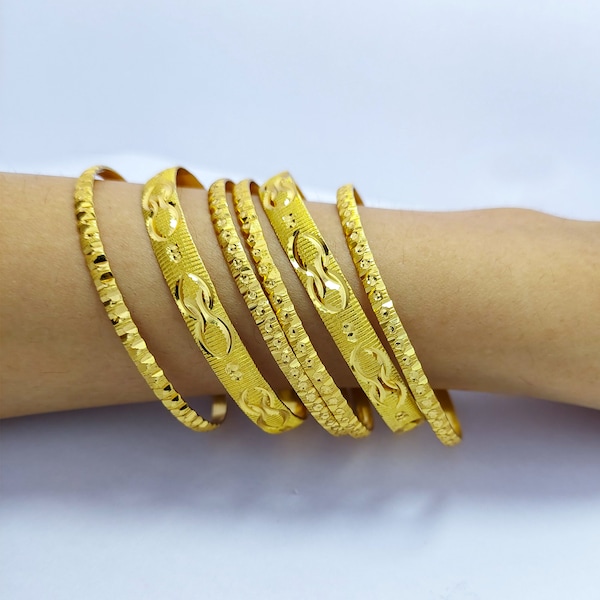 Ethnic Indian Wedding Stack Bangles Bracelets 6 Pcs Gold Plated Bridal Best Gift For Women Mom Bollywood Styles Wear Everyday on Any Outfits