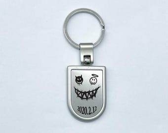 Custom Engraved Silver Keychain – Angel Smile Design, Personalized Date Gift