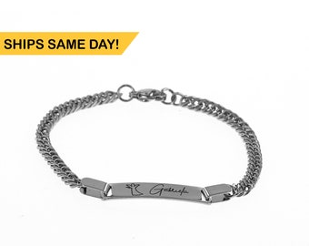 Engraved Bar Bracelet: Men's Cuban Chain, Personalized Name ID