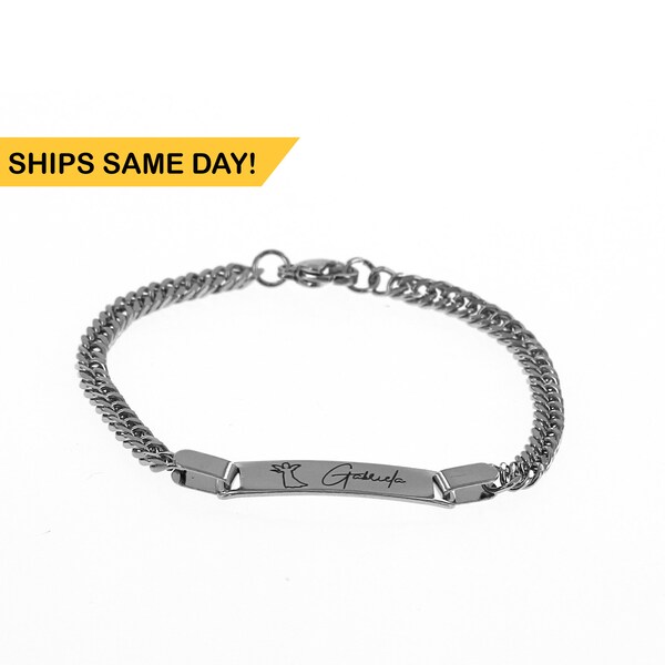 Personalized Stainless Steel ID Bracelet, Custom Engraved Bracelet, ID Bracelet with 3mm Stylish Thick Chain, Fashion Jewelry