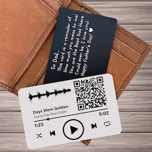 Tarjeta de billetera de metal personalizada Tarjeta con foto para el Día del Padre Regalo de grabación de voz Tarjetas de felicitación para papá de parte de su hijo Código QR Arte de ondas de sonido Regalos de canciones