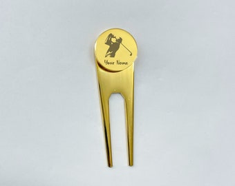 Custom Engraved Golf Divot Tool with Ball Marker: Personalized Golf Gift for Dad, Engraved Golf Tool with Retirement Club Cigar Holder