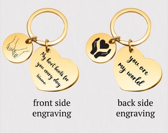 Personalized Heart Photo Keychain – Custom Name Engraved Couple Gift