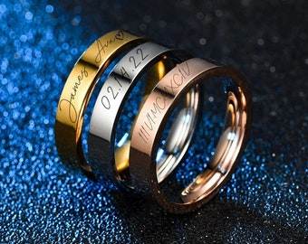 Personalized 4mm Dainty Ring | Custom Name Engraved Jewelry | Stainless Steel Mother's Day Gift | Gift for Women | For Mom