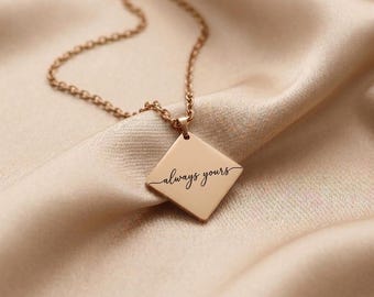 Personalized Square Necklace – Custom Photo or Name Engraved Pendant
