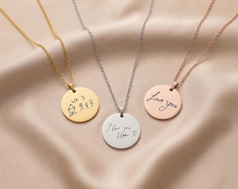 Personalized Round Necklace Custom Name Photo or Message Engraving in Stainless Steel