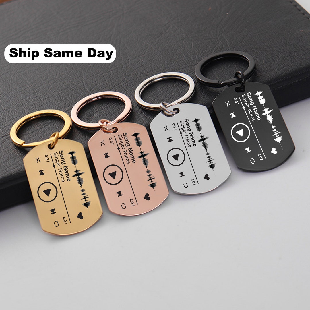 Personalized Song Player Keychains, Engrave Plaque Keychain, Black