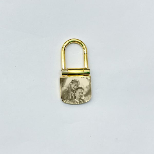 Personalized Engraved Padlock Keychain, Custom Wedding Gift, Bridge Love Lock, Gold Plated Keychain, Anniversary Gift