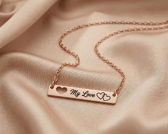 Personalized Heart Bar Necklace – Custom Name Engraved Gift for Her