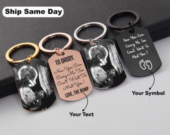 Personalized Sonogram Keychain, Custom Ultrasound Photo Keyring, Stainless Steel Keepsake