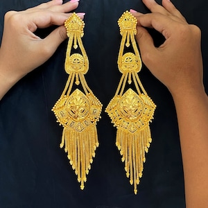 Oversized Indian Wedding Earrings for Women | Floral Earrings | Gold Plated Extra Large Earrings | Chandelier Earrings | Gift for Her