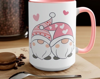 taza de café del día de San Valentín, taza de café de gnomo, regalo de amante de los gnomos, taza de café de San Valentín, taza de café de amor, regalo para ella, taza de 15 oz, taza de esposa