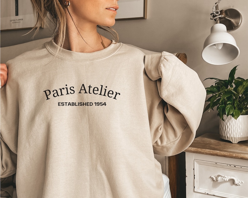paris atelier crewneck, vogue style sweatshirt, paris crewneck, vogue paris shirt, eiffel tower, paris apparel for women, france crewneck