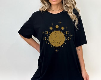 zodiac shirt, astrology shirt, boho comfort colors shirt, constellation shirt, gift for zodiac lovers, moon and stars shirt, celestial shirt