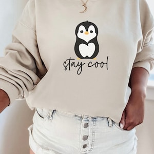 penguin crewneck, cute penguin sweatshirt, stay cool crewneck, penguin sweatshirt, penguin gift, penguin lover gift, penguin pullover