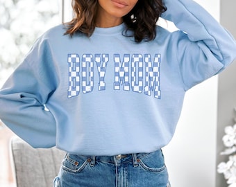Checkered Boy Mom Sweatshirt *
