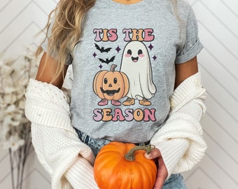 Halloween Tis the Season T-Shirt, Halloween vibes, spooky vibes, cute ghost shirt, halloween teacher shirt, fall vibes, spooky season shirt