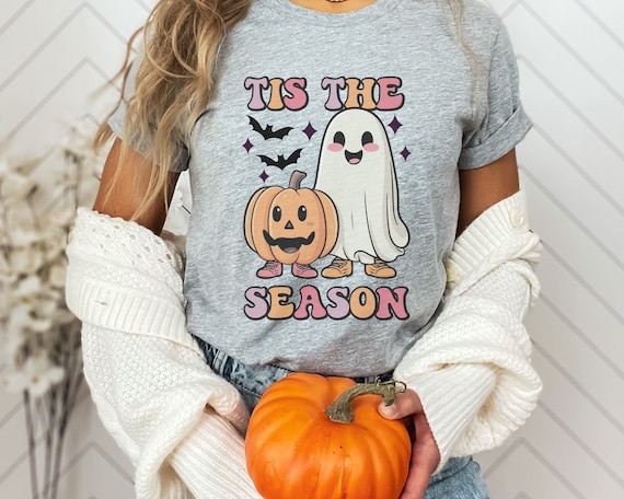 Halloween T-Shirt Mit Süßem Geist & Kürbis - Lustiges Grusel-Design