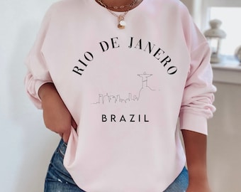 cuello redondo de rio de janeiro brasil, sudadera de brasil, sudadera sudamericana, regalos de brasil, sudadera estilo vogue, horizonte de rio de janeiro