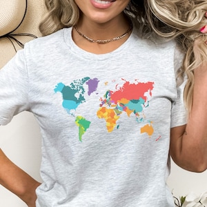 camisa del mapa del mundo, colorea el mundo, camisa del día de la tierra, camisa del mapa, camisa de geografía, amante de los viajes, camisa de aventura, camisa de viaje, regalo de pasión por los viajes