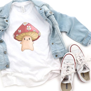 mushroom shirt, kids boho shirt, youth cottagecore shirt, kids animal shirt, groovy girl shirt, nature lover gift for kid, cute mushroom tee
