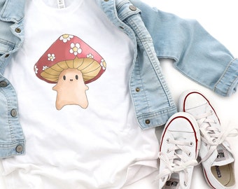 mushroom shirt, kids boho shirt, youth cottagecore shirt, kids animal shirt, groovy girl shirt, nature lover gift for kid, cute mushroom tee