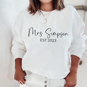 personalized bride sweatshirt, mrs crewneck, mrs personalized sweatshirt, personalized bride gift, custom bride crewneck, bride sweatshirt