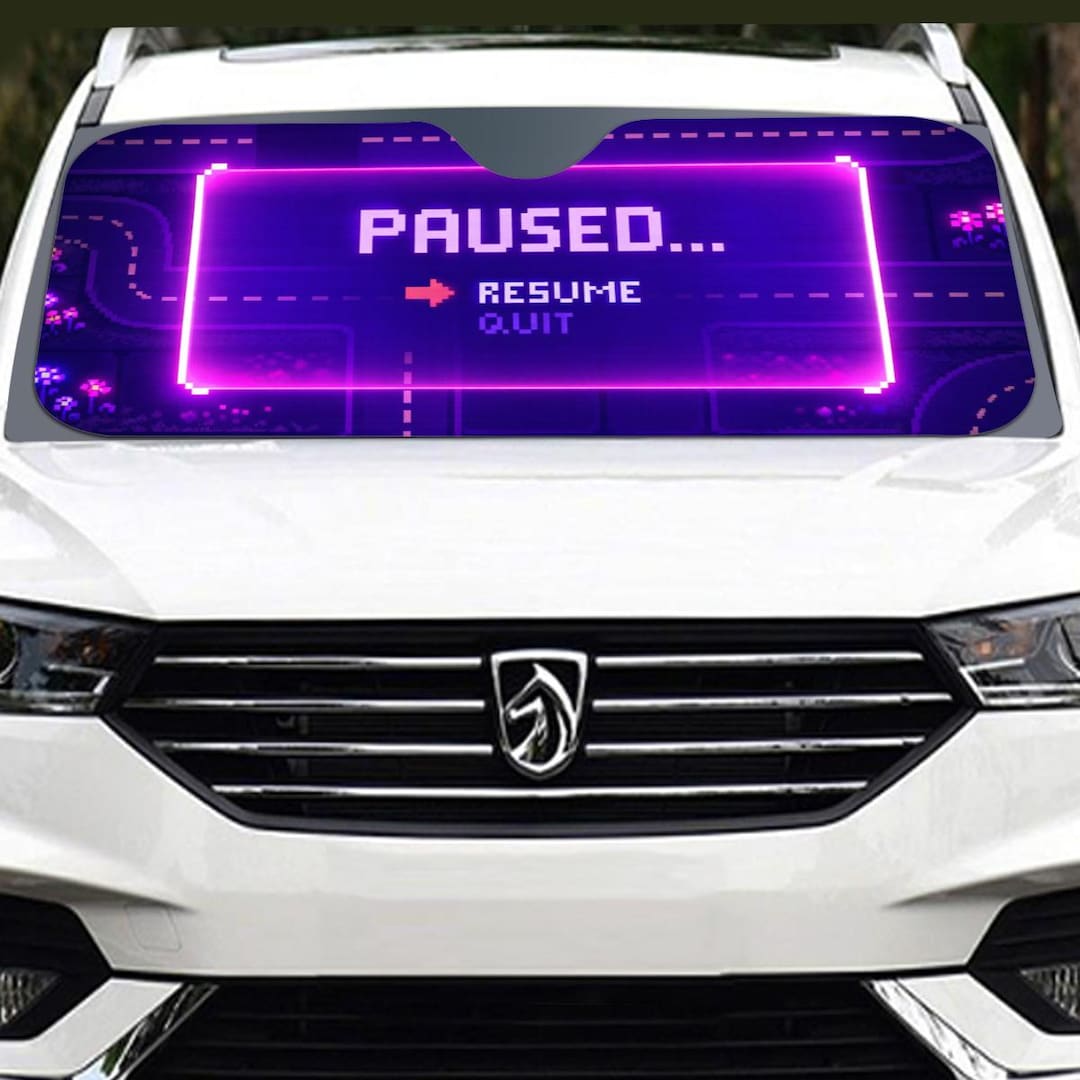 Paused Game Screen Windshield Sunshade | Neon Gamer Car Shade | Retro ...