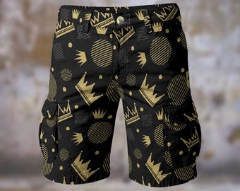 Gold & Black Crown / Pantalones cortos cargo para hombre