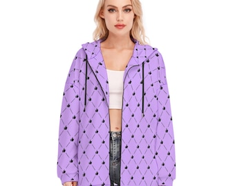 Thumbs Up Argyle Print (Purples) | Influencer Streetwear | Women's Long Hoodie With Zipper Closure